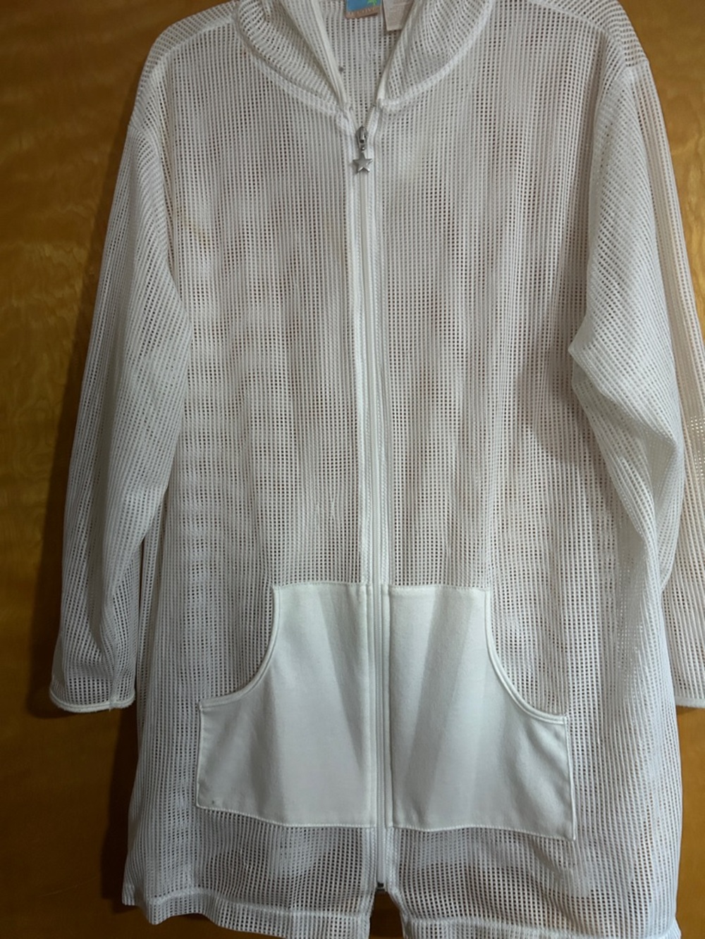 White Mesh Zip-Front Hoodie Swim Coverup